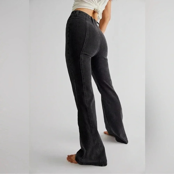 New Free People Florence Flare Jeans High Rise Stretchy We The Free Black - Picture 1 of 11